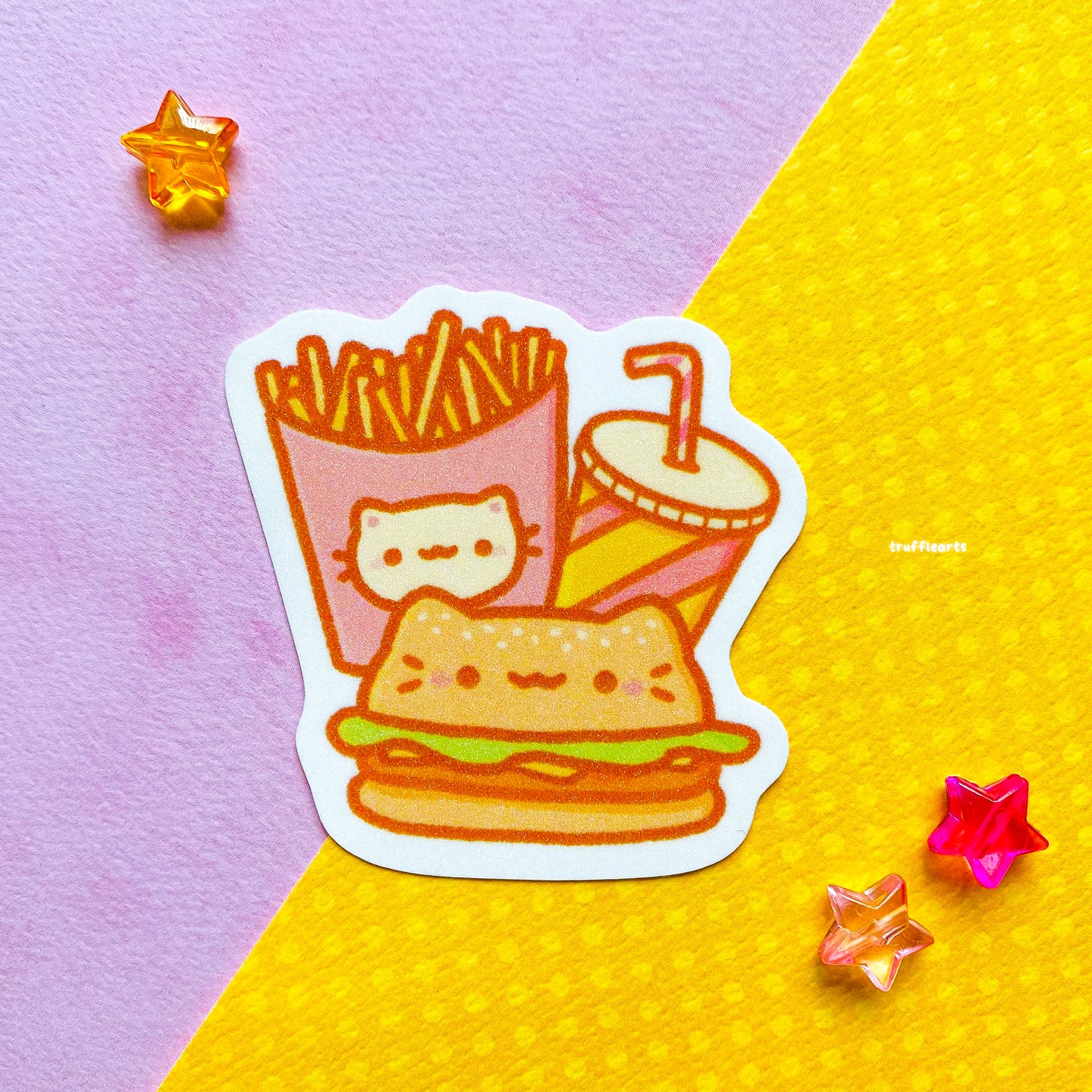 Cat Fast Food Glitter Vinyl Sticker